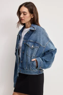 cropped pleated trucker jacket