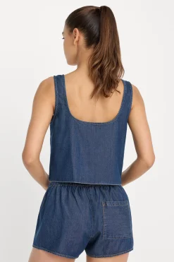 denim button front tank