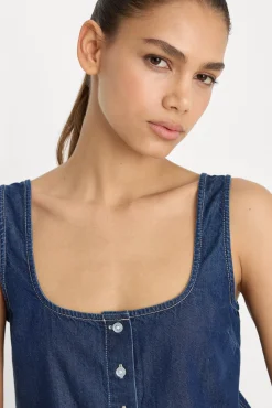 denim button front tank