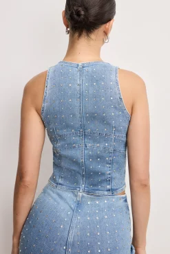 dolly crystal denim vest