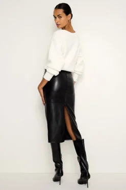 faux leather midi skirt