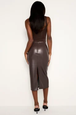 faux leather midi skirt