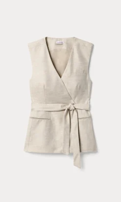 linen sleeveless belted vest