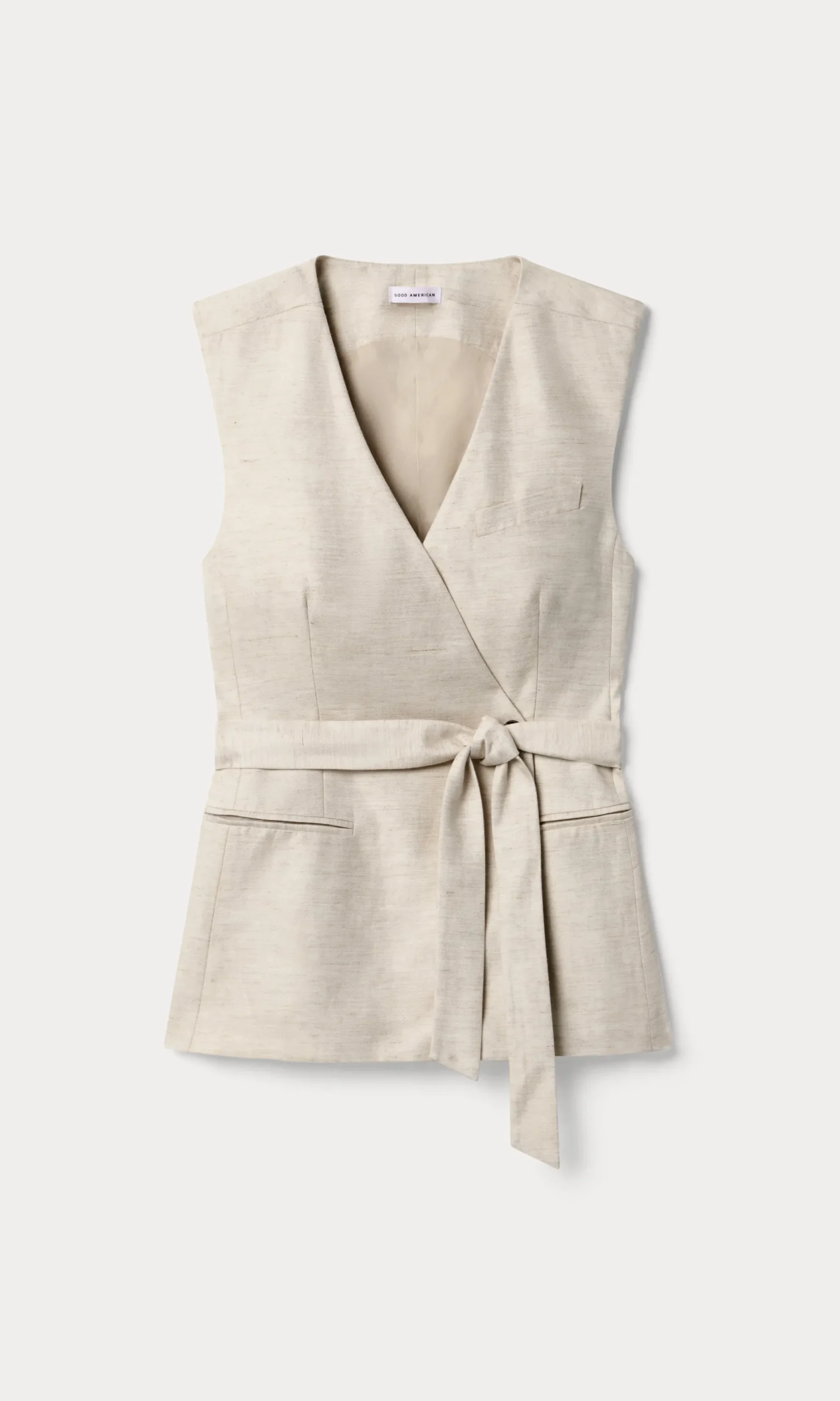 linen sleeveless belted vest