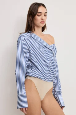 off-shoulder poplin bodysuit