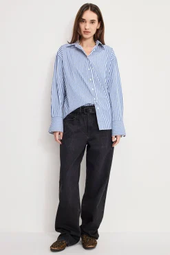 poplin oversized shirt w button adjustable waist