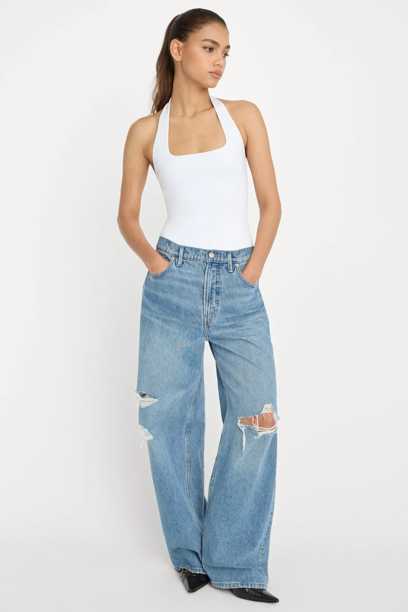 sculpting halter square neck bodysuit