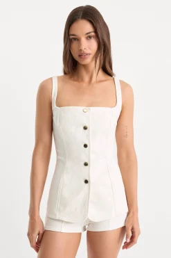 sleeveless denim button front top