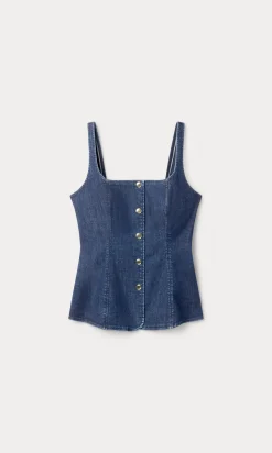 sleeveless denim button front top