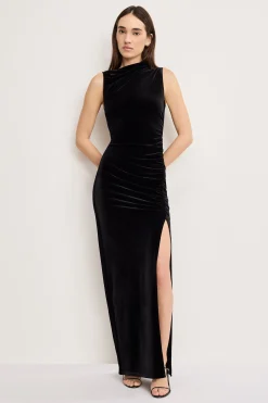 velvet high neck maxi dress